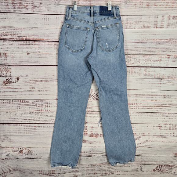 Abercrombie & Fitch 90's Straight High Rise Jeans Sz 24 Busted Knee Grunge Denim - Picture 2 of 15